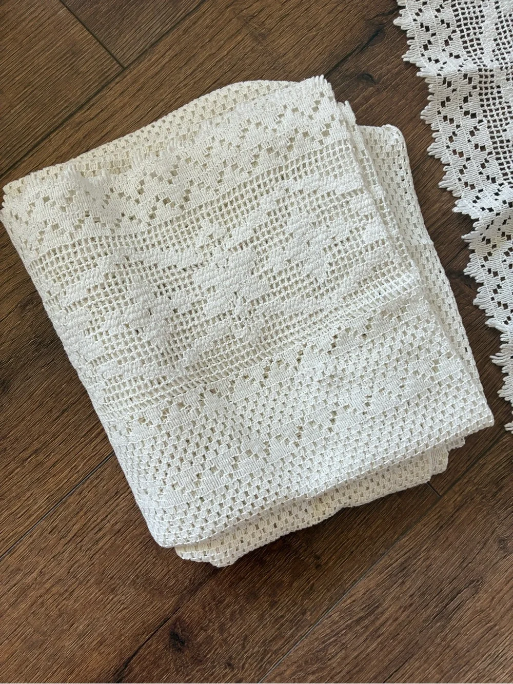 Off white Crochet Lace Curtain Set of Two Panels Vintage 76X38